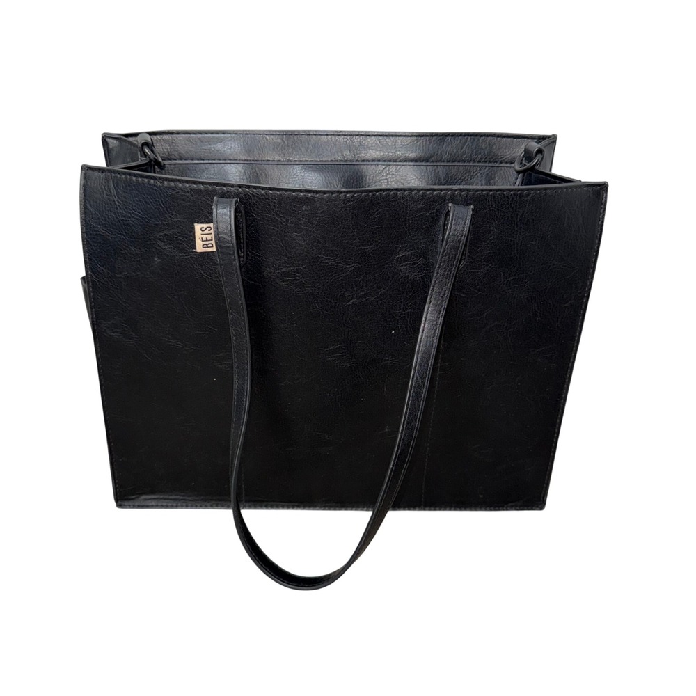 BEIS Work Tote Bag Women Large Black Excellent Vegan Leather Laptop Travel Bag